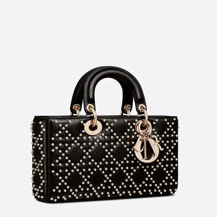 Cheap Medium D-Joy Cannage Lady Beads Lambskin Black Motif Bag with 0608 Luxury